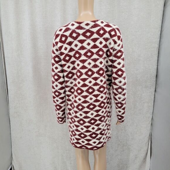 Carapace Longline Cardigan Maroon and White Geometric Aztec Pattern Women's S - Picture 4 of 12